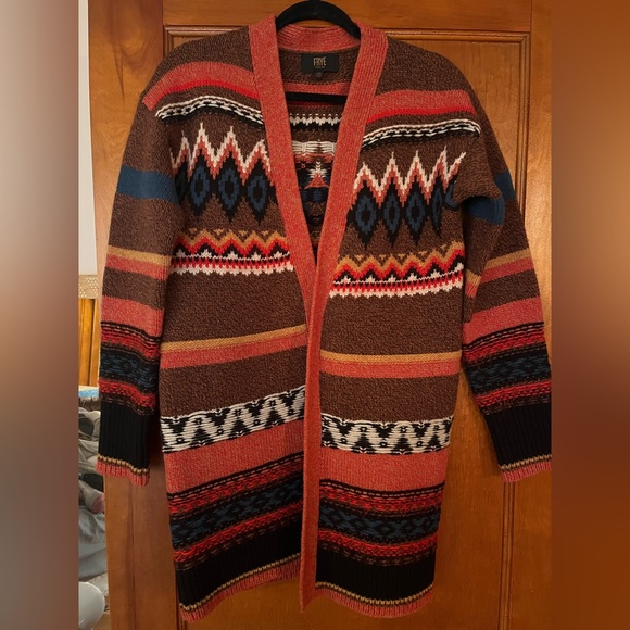 Frye Anthropologie Wool Sadie Fair Isle Boho Cardigan XS - Picture 2 of 9